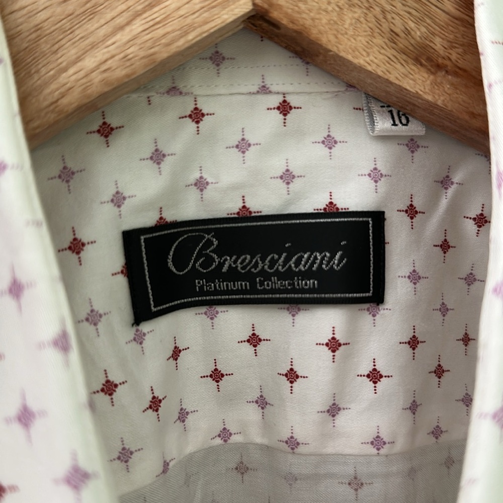 Bresciani Classic White Patterned Shirt | Spread Collar | 16 Neck | Elegant View 3